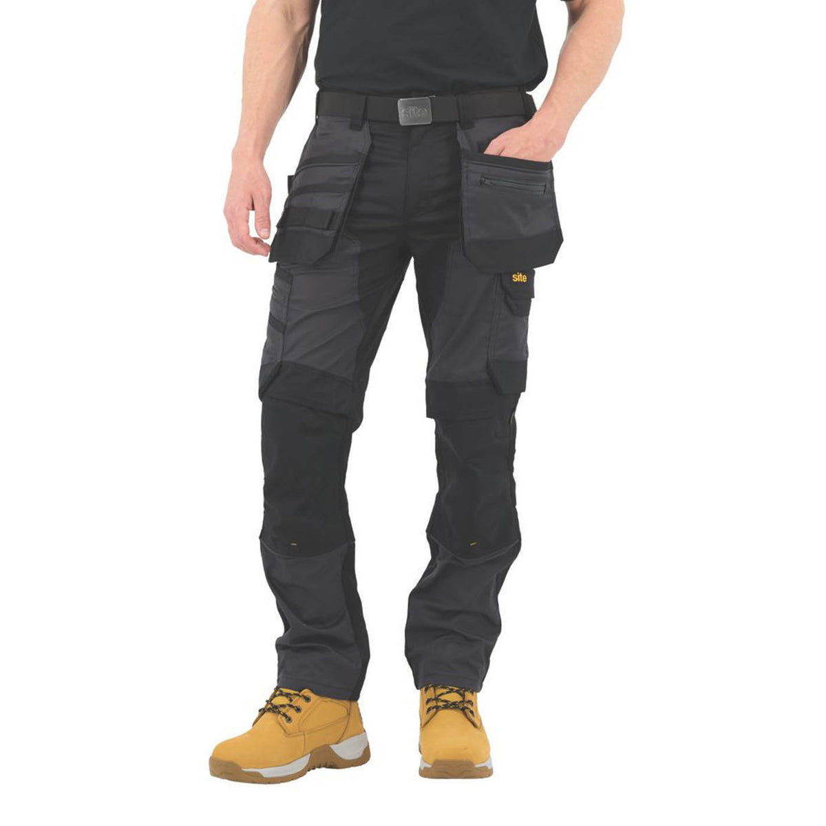 Site Work Trousers Mens Slim Fit Grey Black Breathable Multi Pockets 30W 30L - Image 3