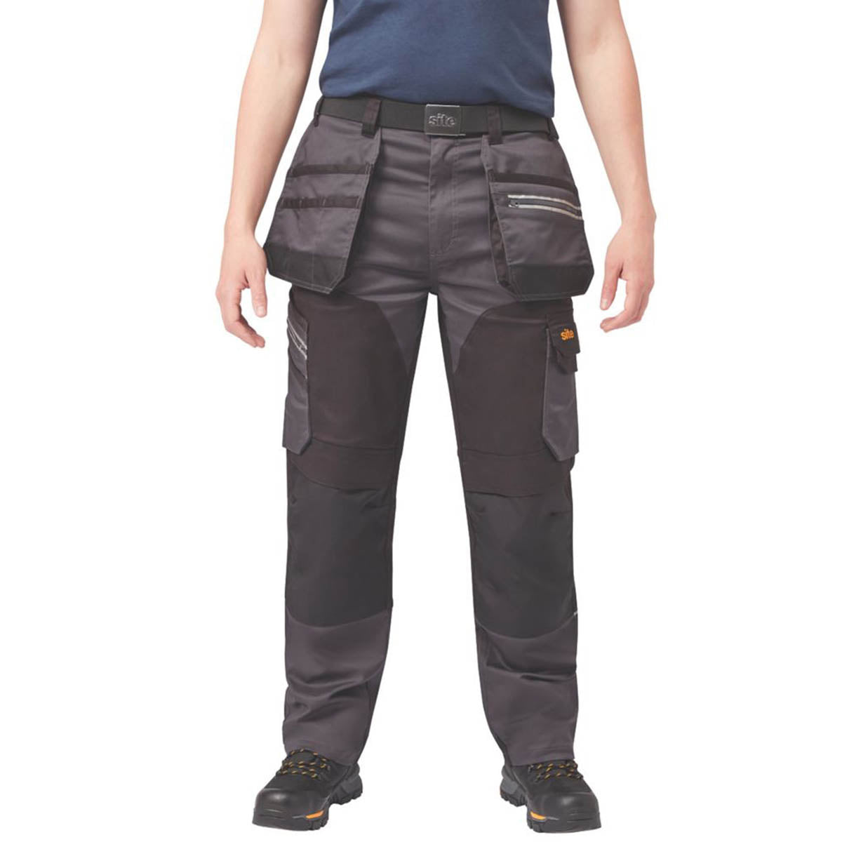 Site Work Trousers Mens Regular Fit Grey Black Stretch Multi Pockets 34"W 32"L - Image 4