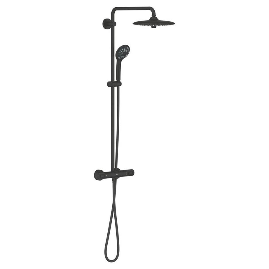 Grohe Thermostatic Shower Mixer Black 3 Spray Pattern Exposed Twin Round Head - Image 1