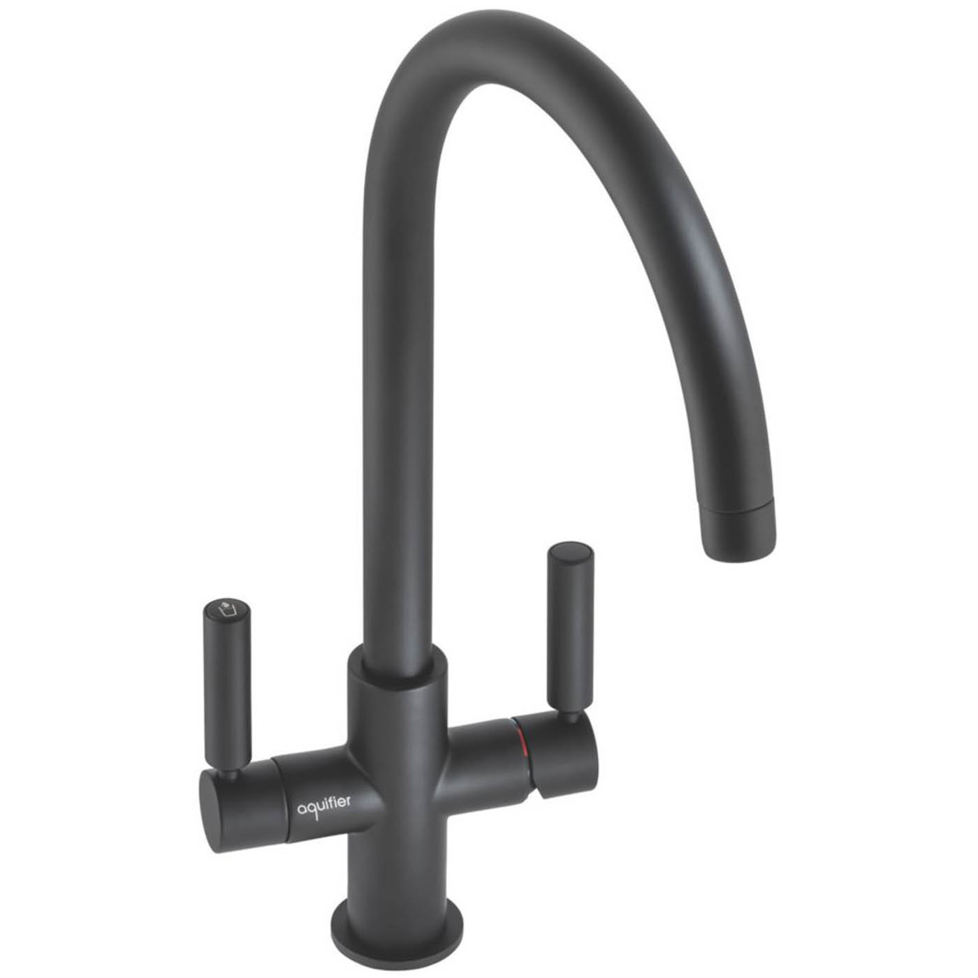 Abode Kitchen Filter Tap 3 Way Matt Black Dual Lever Swan Neck Spout Faucet - Image 2