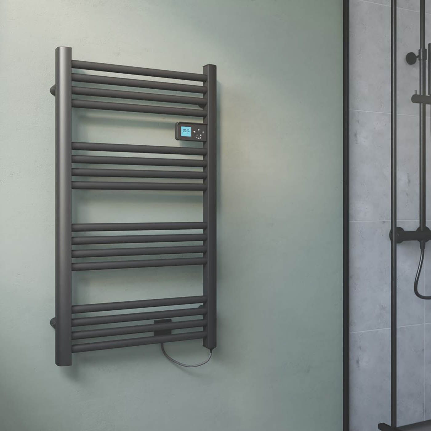 Flomasta Electric Towel Rail Radiator Black Flat Bathroom Warmer Ladder 96x54cm - Image 3