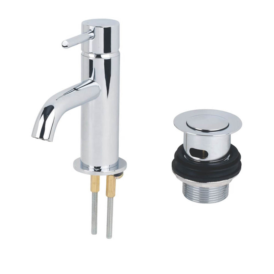 Swirl Bathroom Basin Tap Mini Mono Mixer Chrome Single Lever Clicker Waste - Image 2