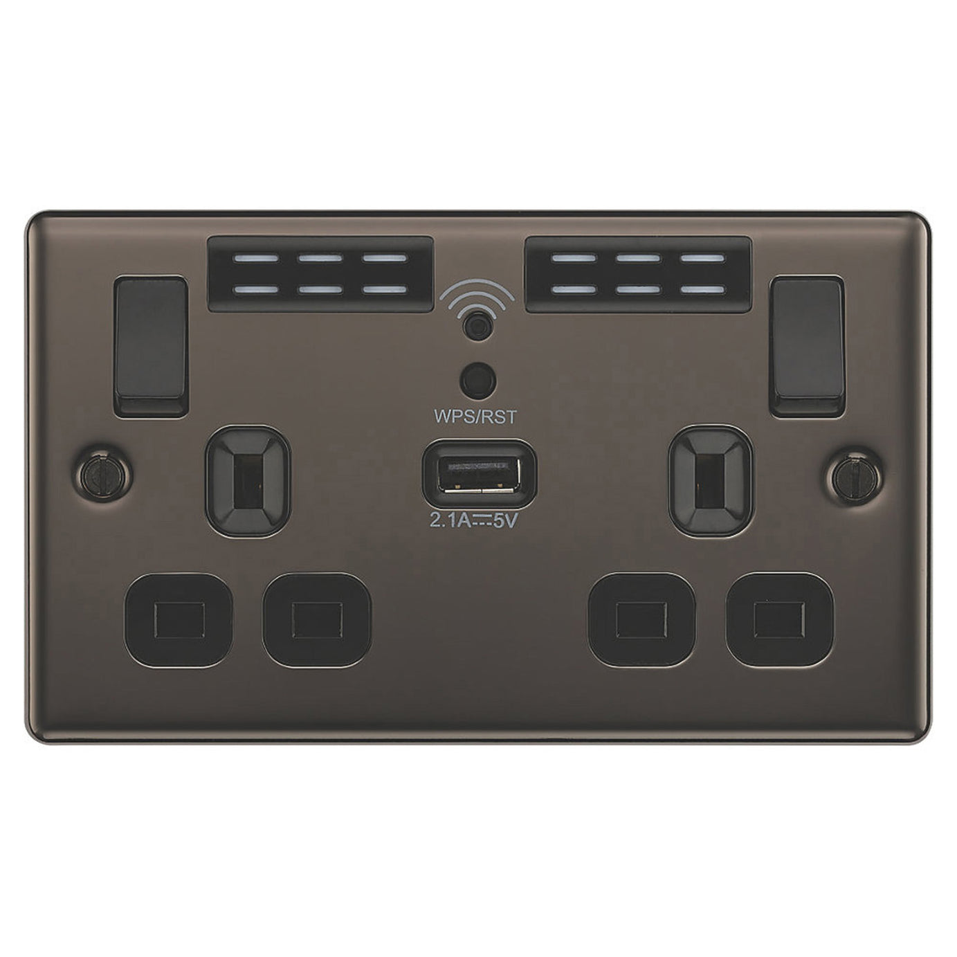 LAP Extender Socket Wi-Fi 13A 2-Gang 2.1A 2.4GHz USB Charger Type A Black Nickel - Image 2