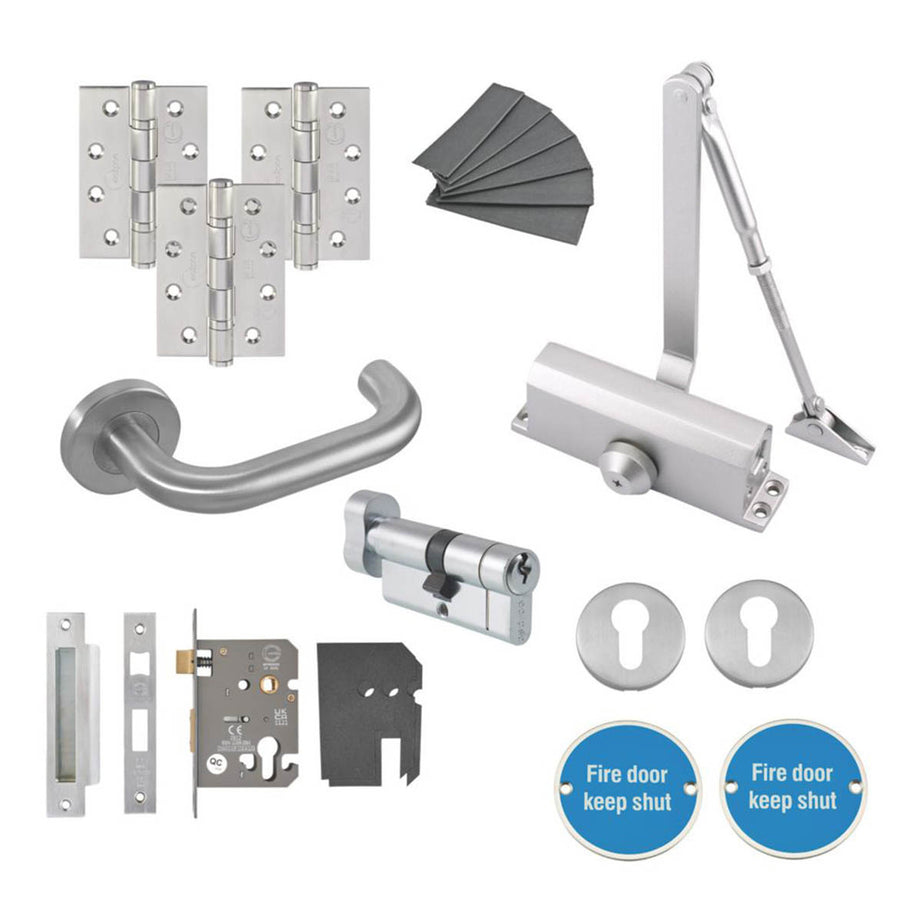 Smith & Locke Euro Sashlock Lever on Rose Door Kit Set Satin Silver Fire Rated - Image 1