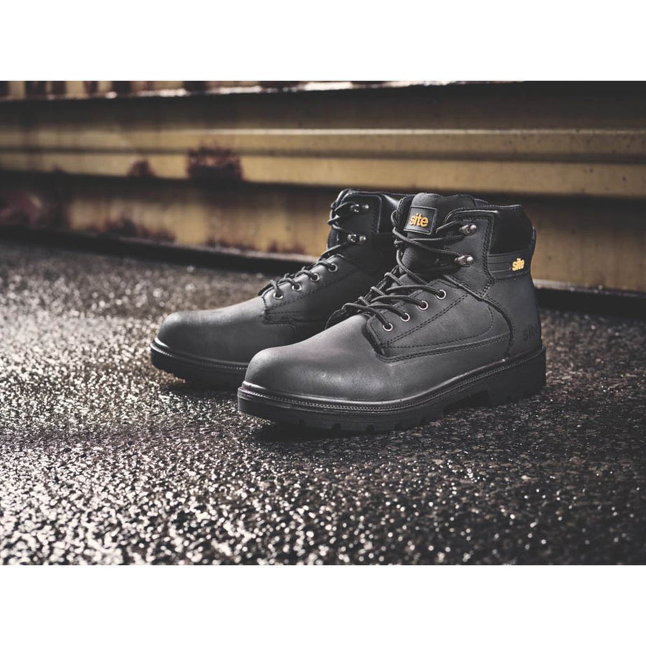 Site Safety Boots Leather Black Wide Fit Steel Toe Cap Lightweight Size 11 - Image 2