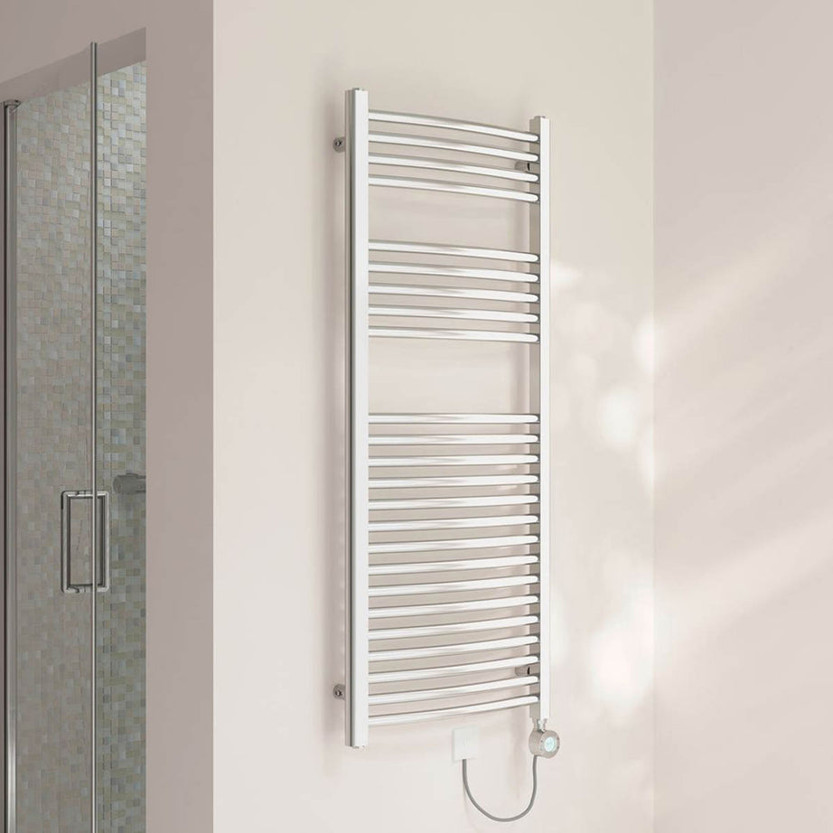 Flomasta Towel Radiator Electric Chrome Gloss Curved 1200mm x 500mm 1024BTU - Image 2