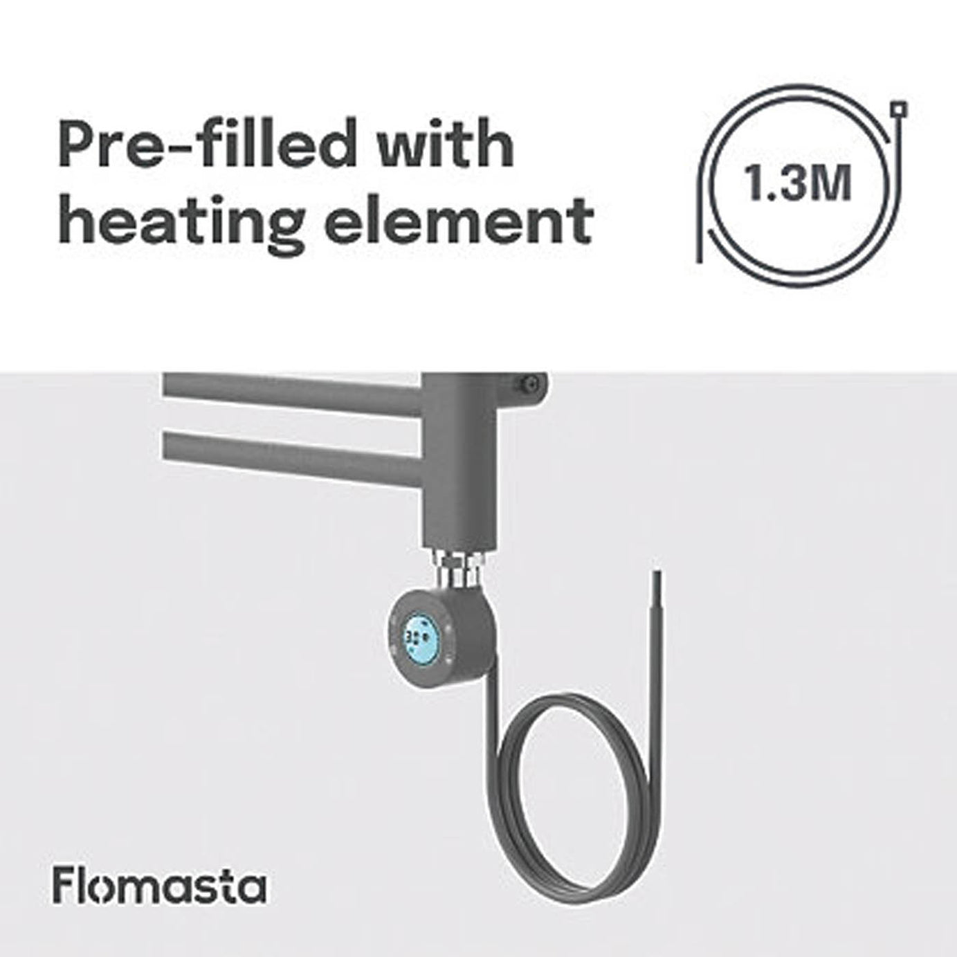 Flomasta 800mm x 500mm 853BTU Anthracite Flat Electric Towel Radiator - Image 7