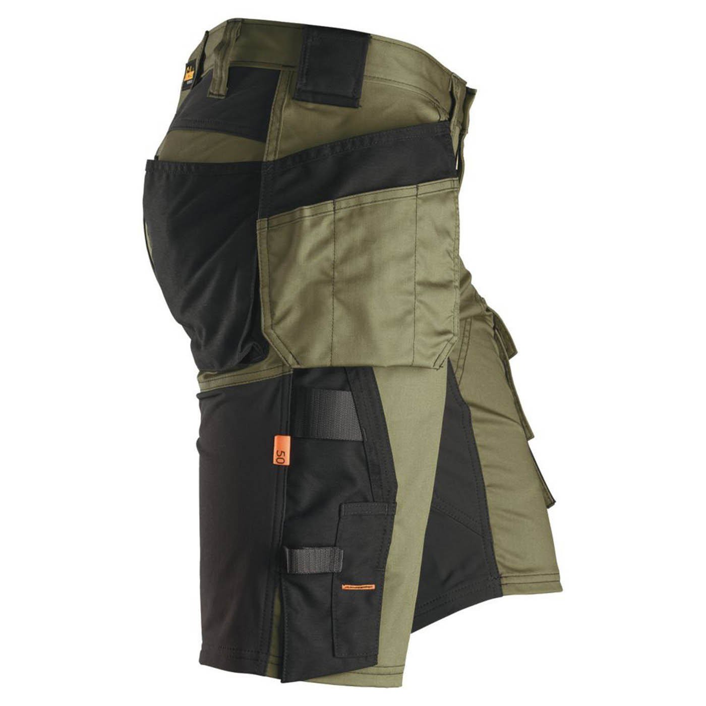 Snickers Work Shorts 6141 Stretch Khaki Green 16 Pockets Black Slim Fit 35" W - Image 3
