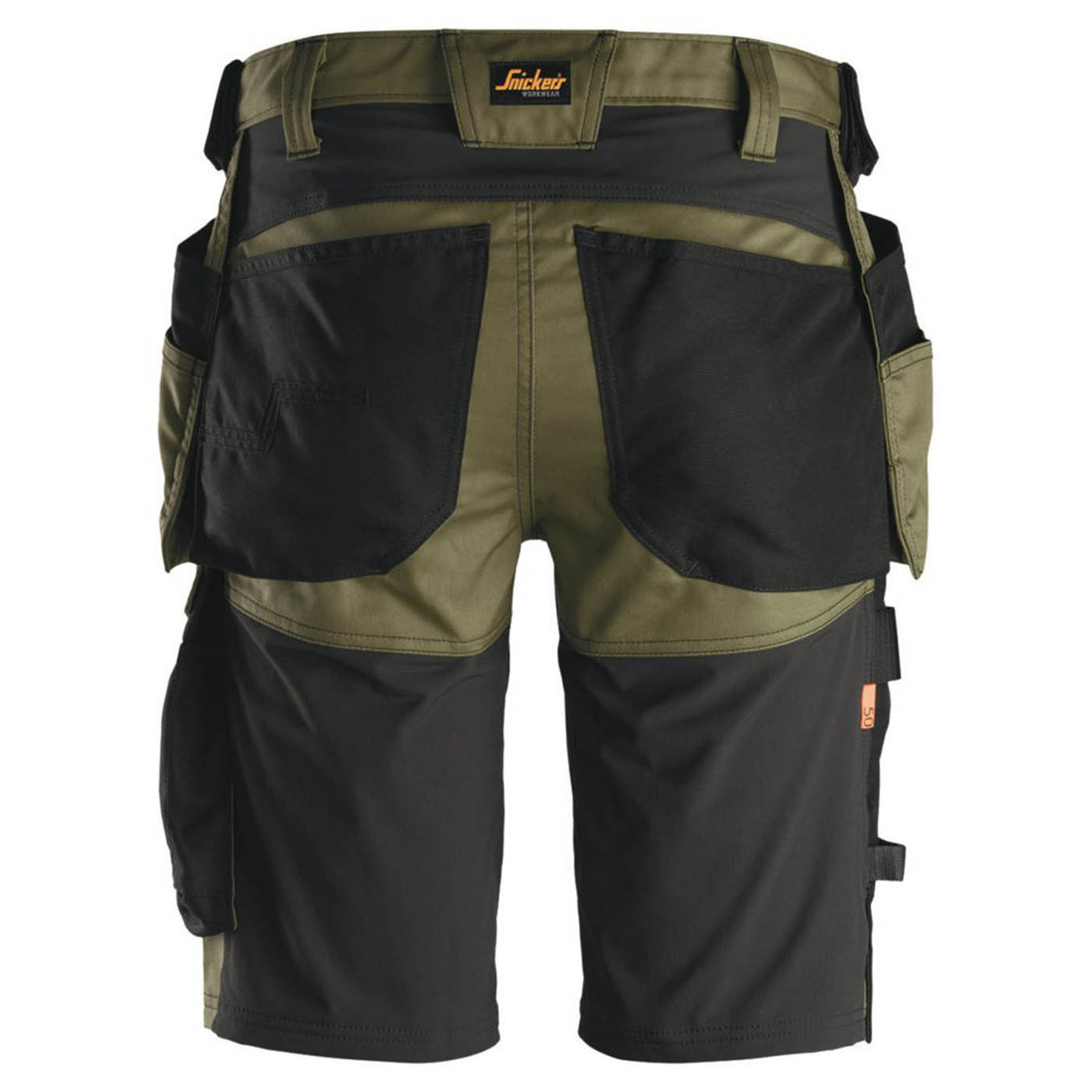 Snickers Work Shorts 6141 Stretch Khaki Green 16 Pockets Black Slim Fit 35" W - Image 5