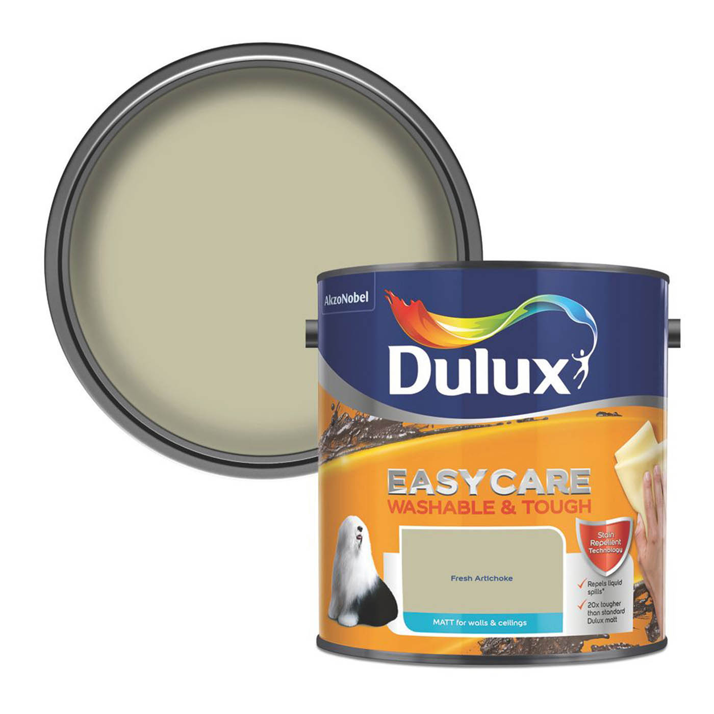 Dulux Emulsion Paint Fresh Artichoke Matt Washable Wall Ceiling Tough 2.5L - Image 1