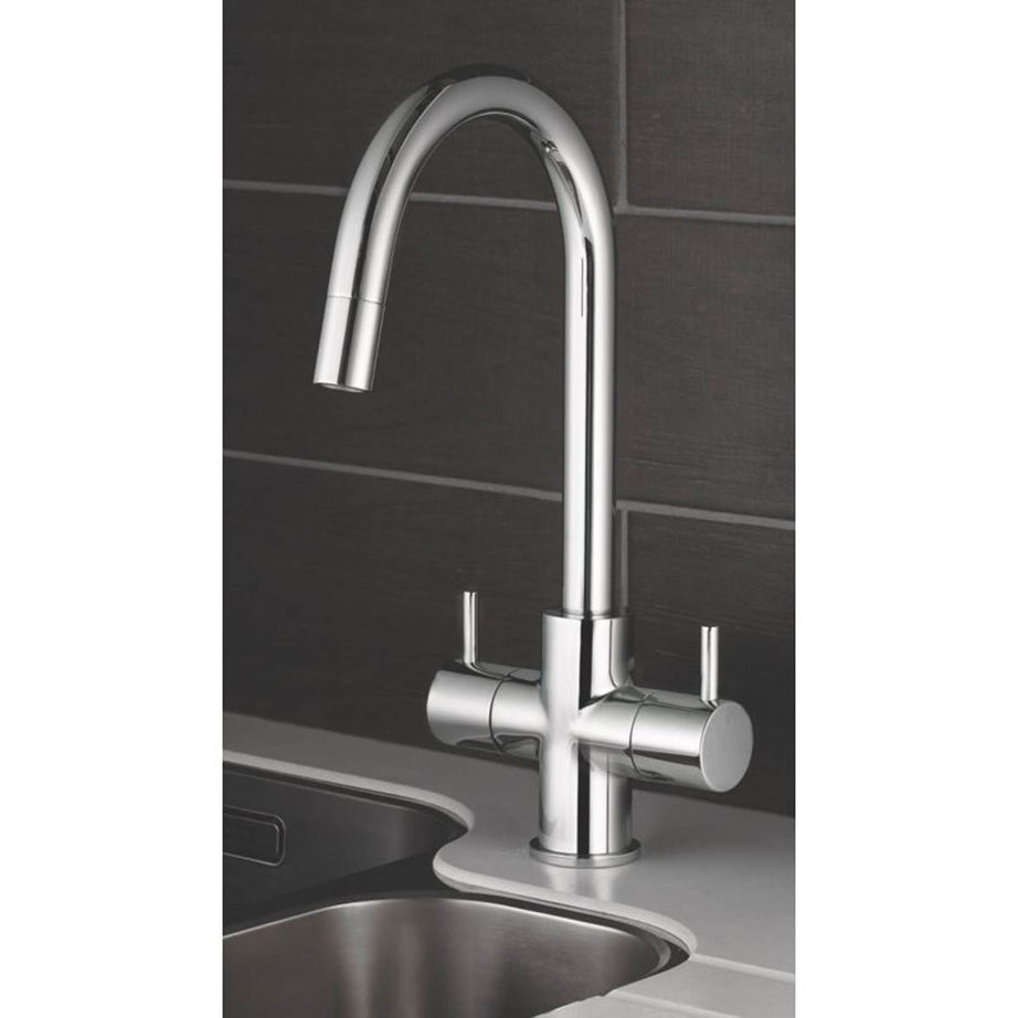 Swirl Kitchen Tap Mono Mixer Pull Out Fresco Brass Chrome Sink Deck Mounted - Image 3