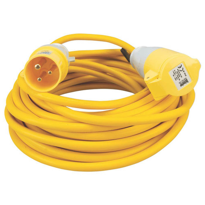 Defender Extension Lead Yellow 110V High Visibility Plug Socket 16A 14m x 2.5mm² - Image 1