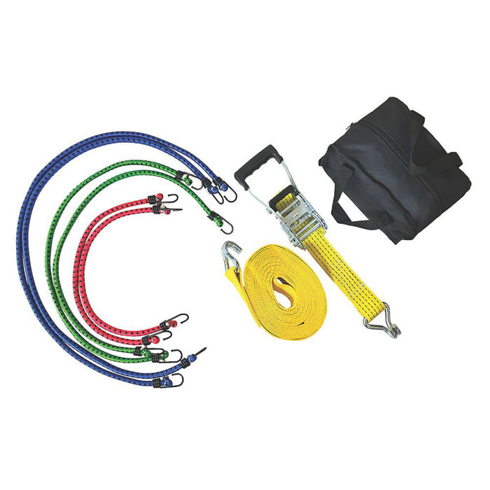 Smith & Locke Bungee & Ratchet Tie-Down Set with J-Hooks 7 Pieces - Image 2