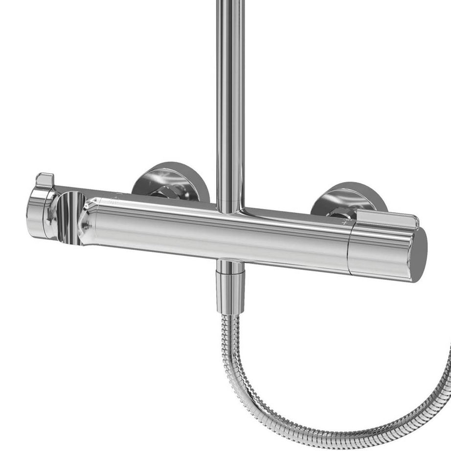 Swirl Mixer Shower Thermostatic Chrome Round Rainfall Dual Head Handset - Image 4