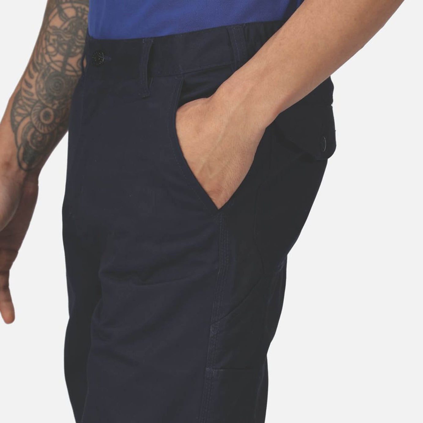 Regatta Mens Work Trousers Cargo 5 Pockets Navy Water Repellent 30" W 31" L - Image 6