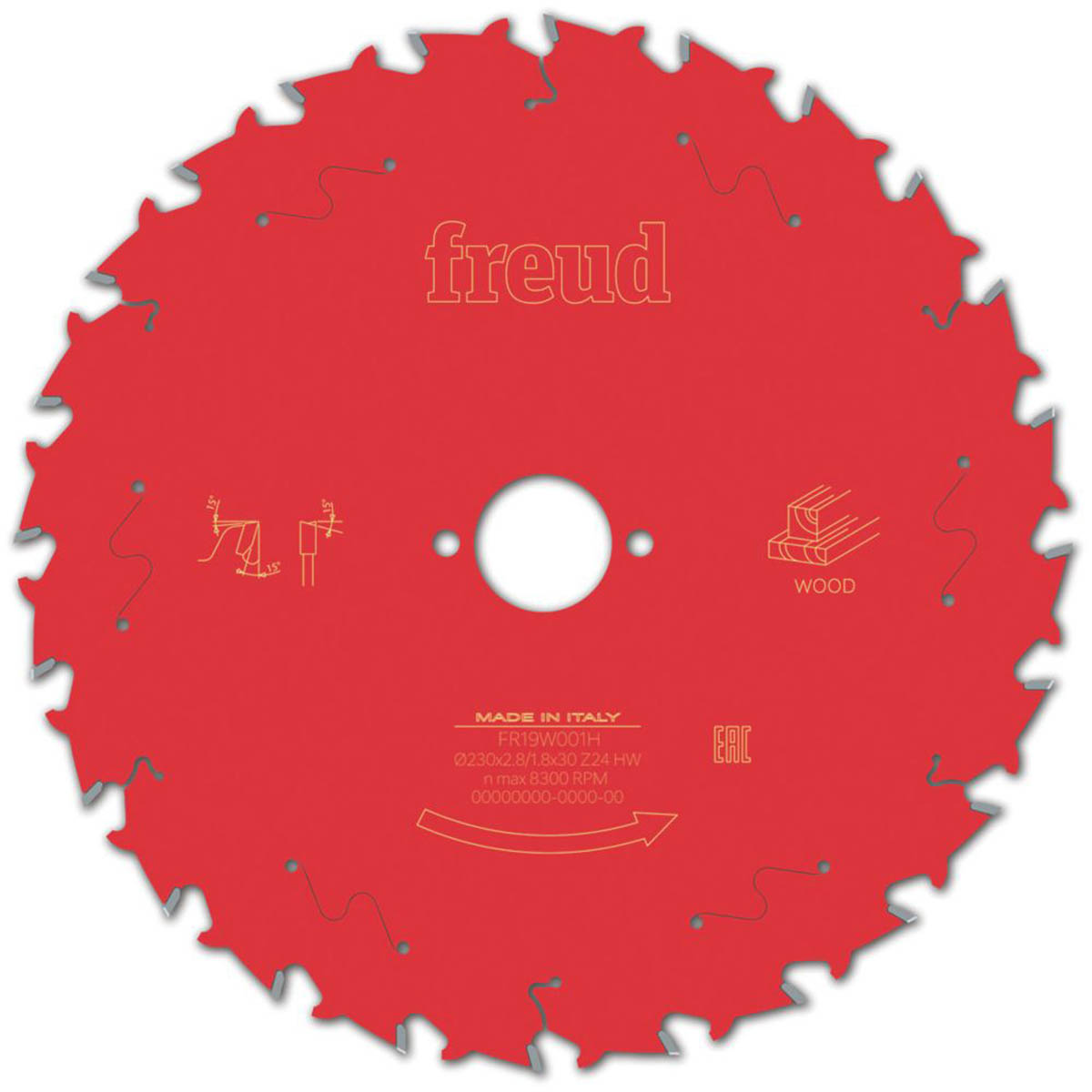 Freud Circular Saw Blade 24T Carbide Tipped Teeth Coarse Cut Wood 230mm x 30mm - Image 1
