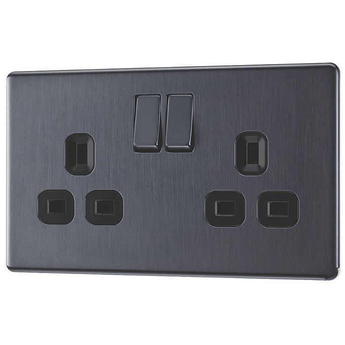 LAP Power Socket 2 Gang Double Pole Grey Screwless Faceplate 13A 240V Pack Of 5 - Image 1