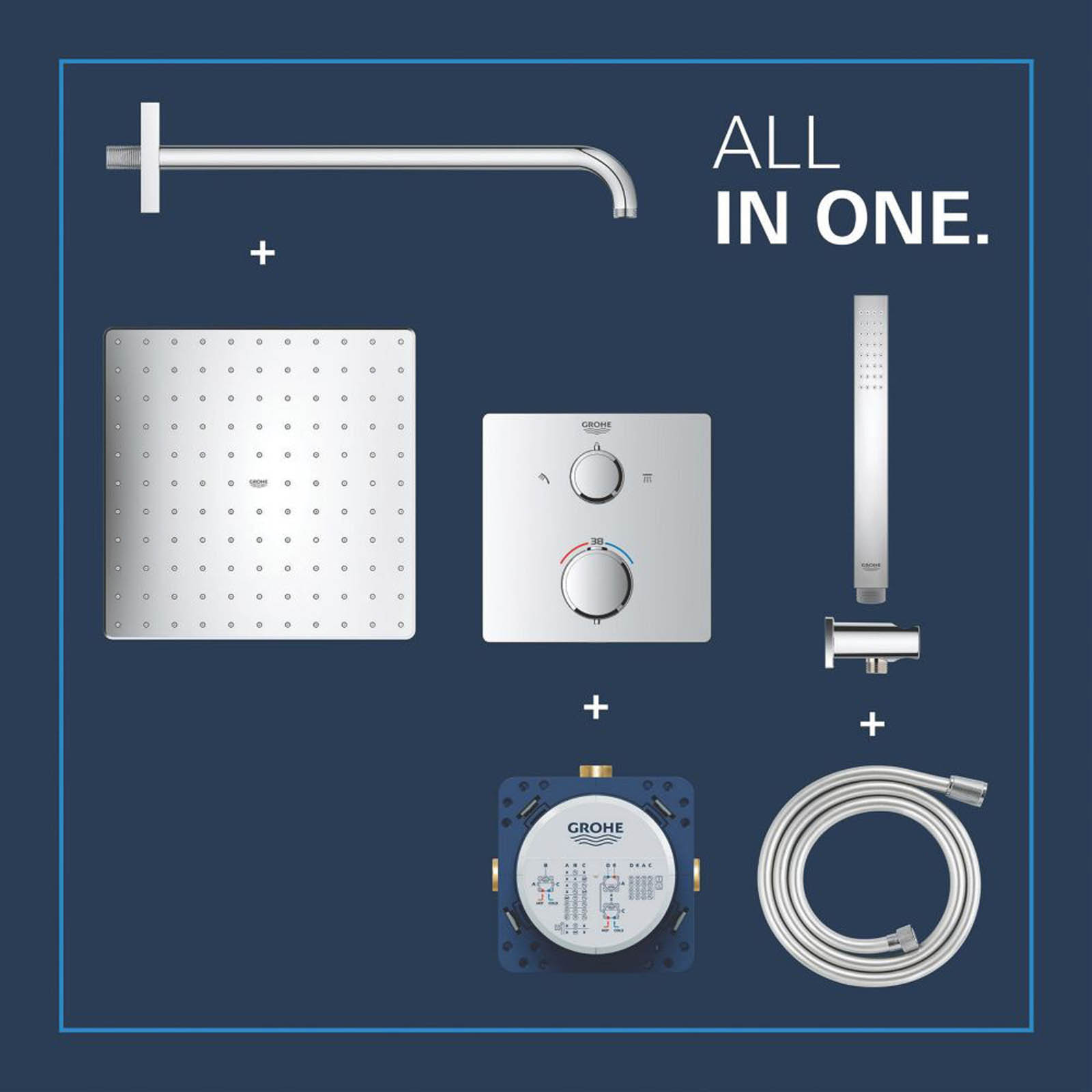 Grohe Thermostatic Shower System Concealed Chrome Single Spray Pattern Square - Image 3