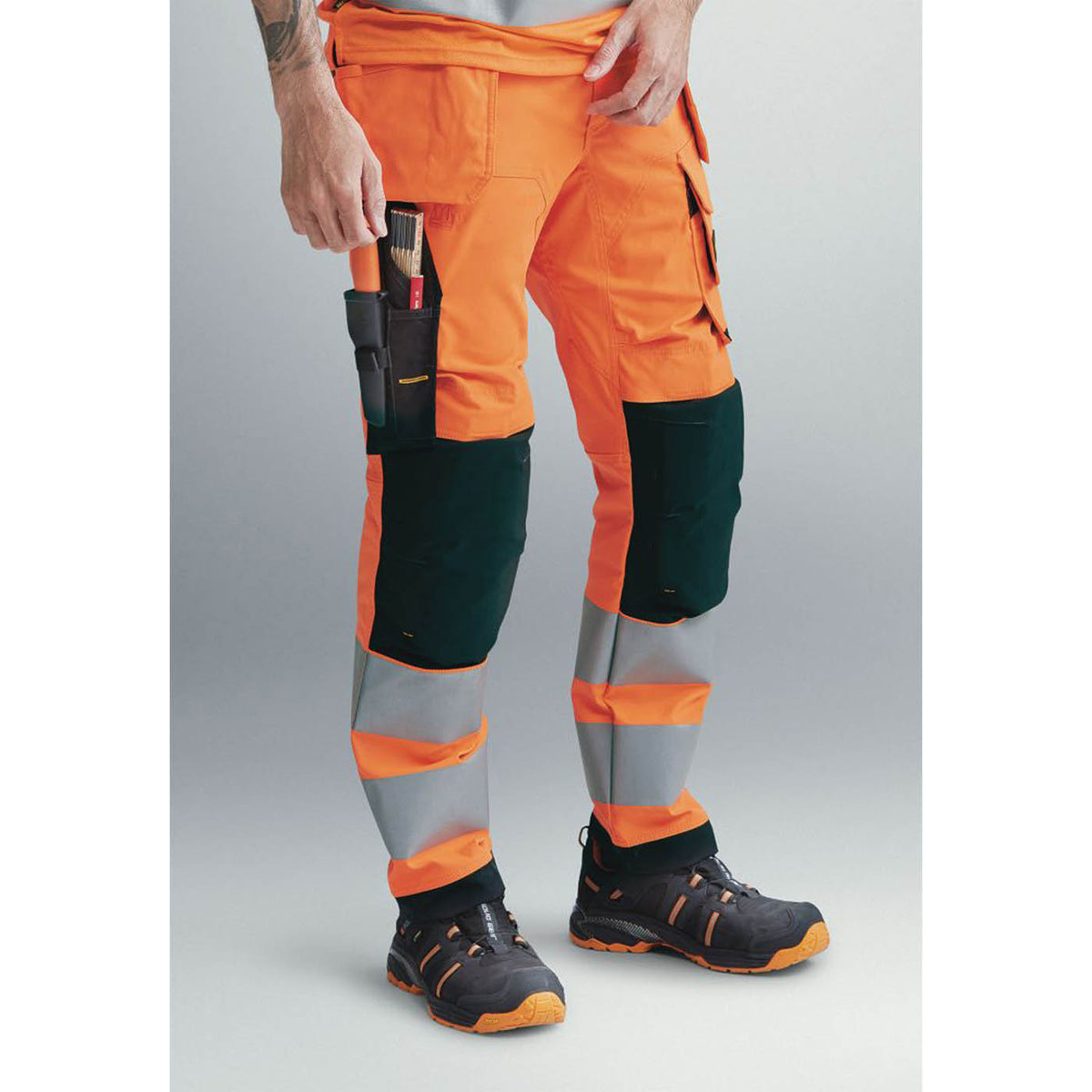 Snickers Hi-Vis Work Trousers Mens Slim Fit Orange Reflective Cargo 36W 32L - Image 3