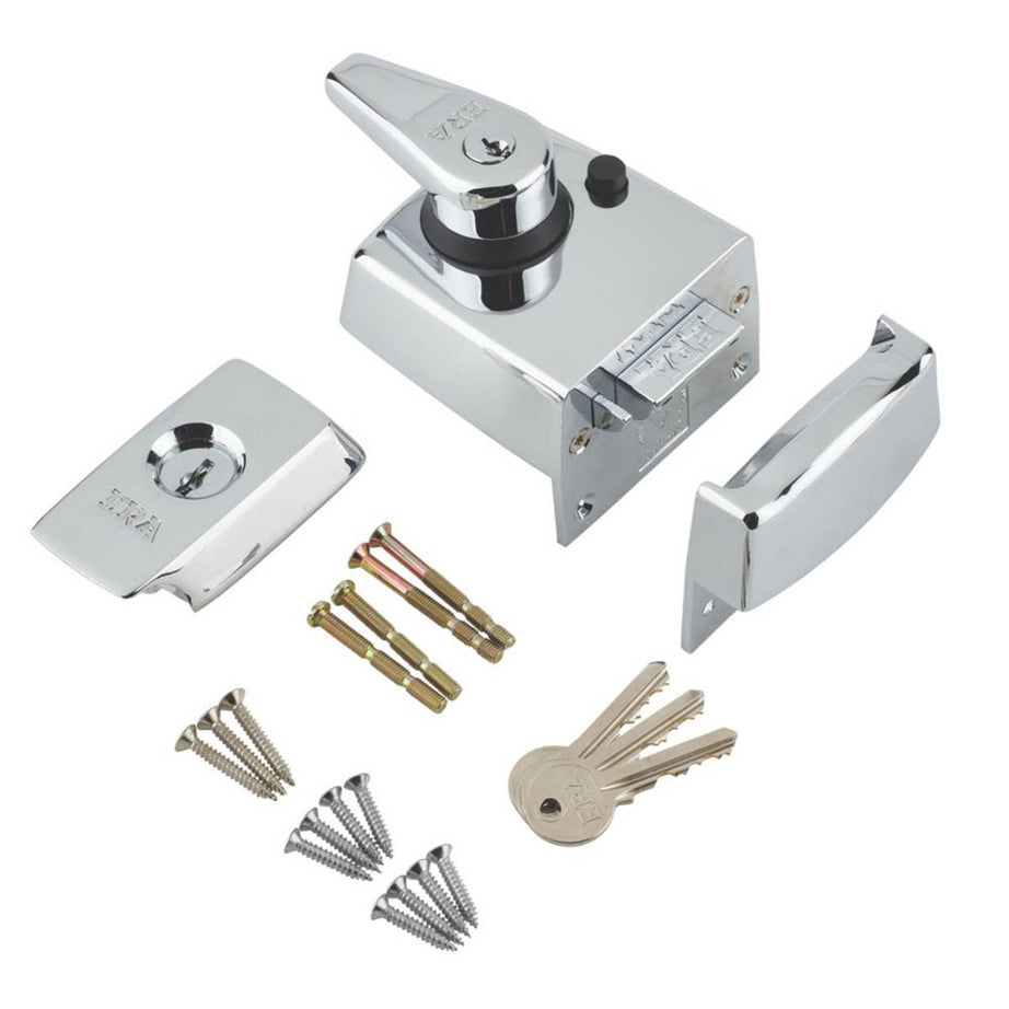ERA Night Latch Door Lock BS Polished Chrome High Security 3 Keys 60mm - Image 1