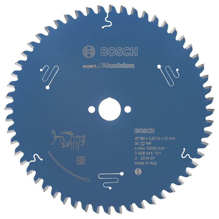 Bosch Circular Saw Blade Expert 190x20mm 56T Extra Fine Cut Aluminium Plastic - Image 1