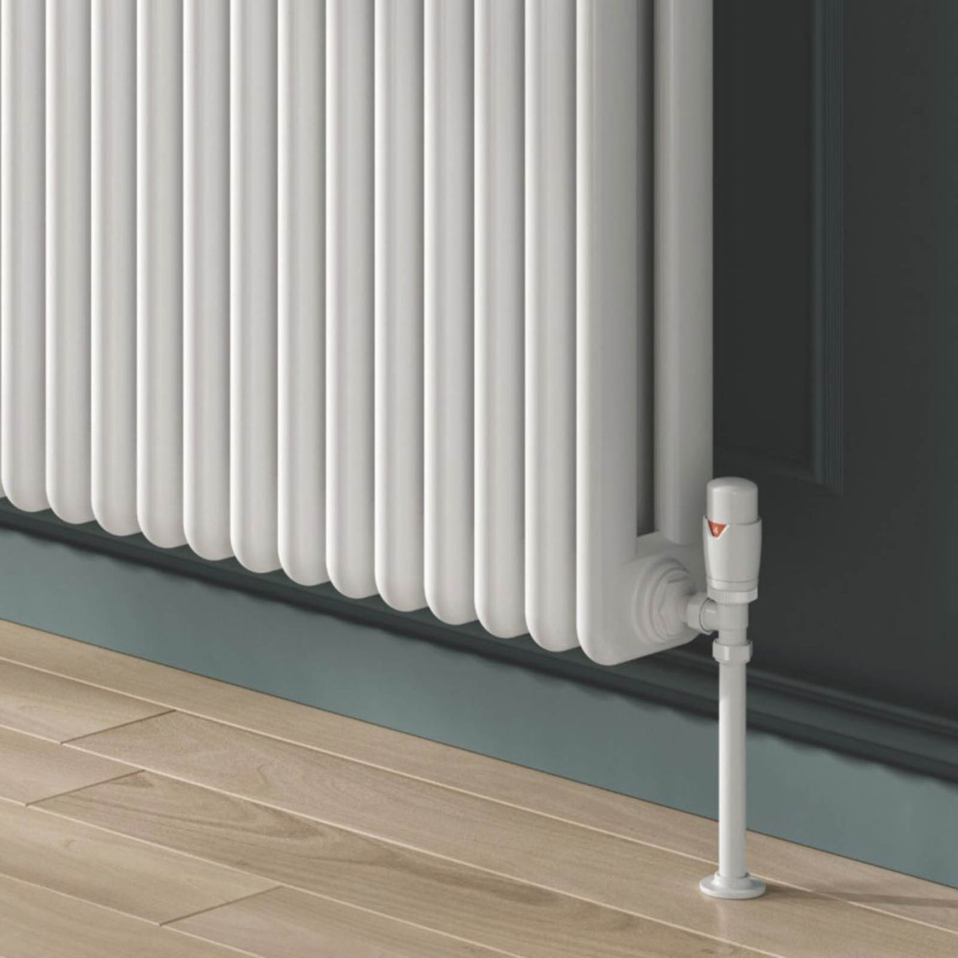 Reina Thermostatic Radiator Valve And Lockshield Designer 15x15mm White Angled - Image 2