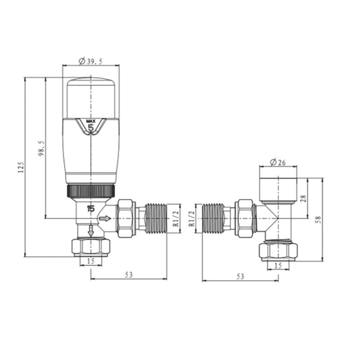 Reina Thermostatic Radiator Valve And Lockshield Designer 15x15mm White Angled - Image 3