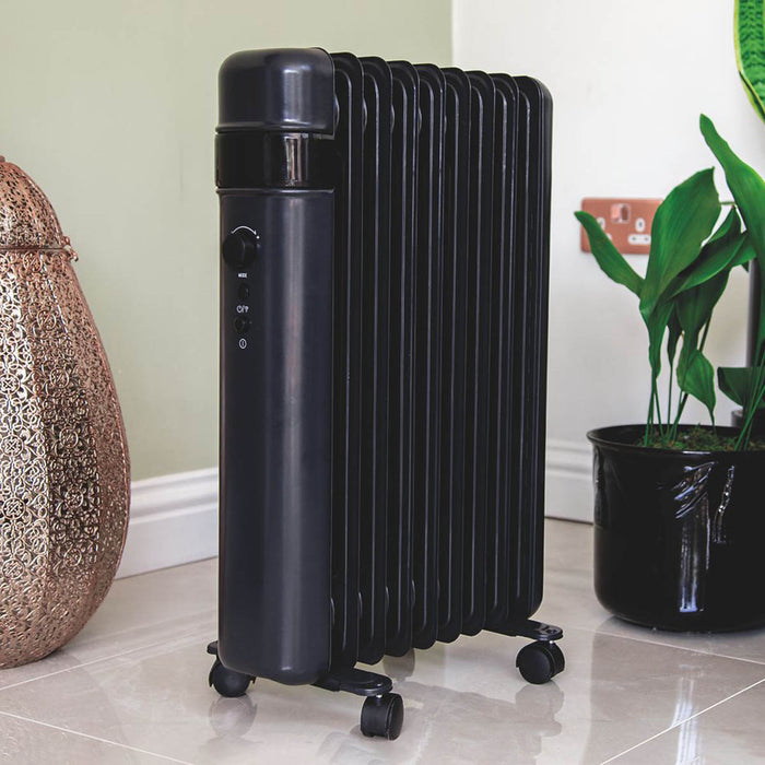 Oil-Filled Radiator Electric Freestanding Smart Portable 9 Fin Black 2000W - Image 5