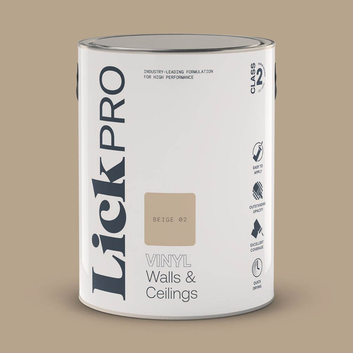 LickPro Emulsion Paint Walls Ceiling Beige 02 Vinyl Matt Quick Dry Wipeable 5Ltr - Image 1