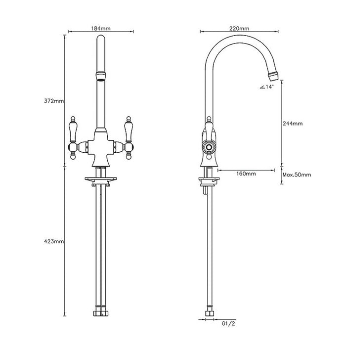 Kitchen Tap Mono Mixer Chrome Double Lever Swivel Spout Traditional Faucet - Image 4