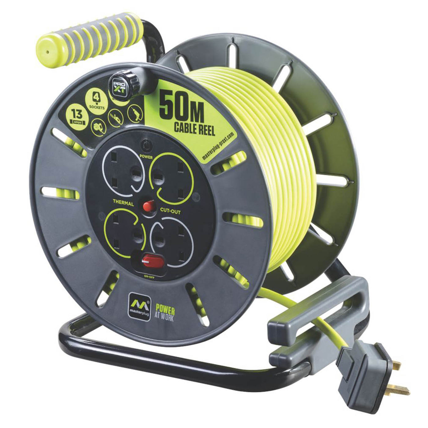 Cable Reel PRO-XT 13A 4-Gang 3 Core Extension Lead Ergonomic Lightweight 50m - Image 1