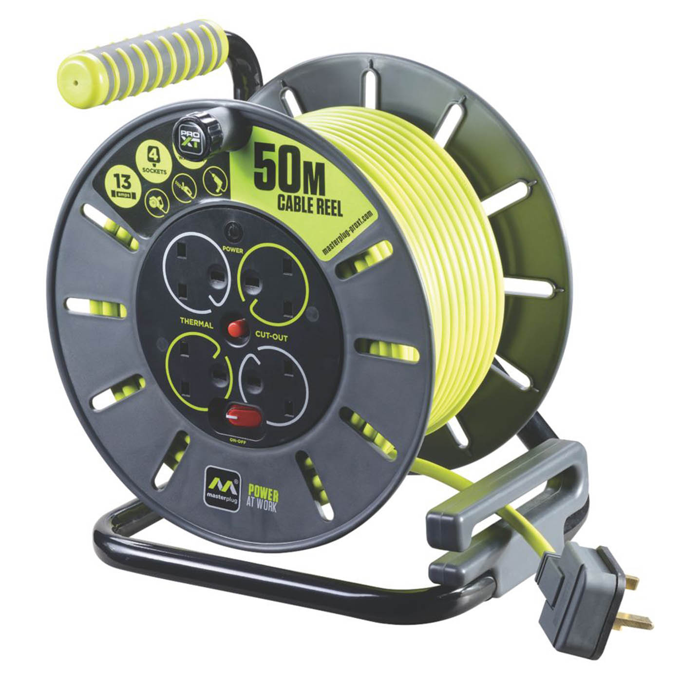 Cable Reel PRO-XT 13A 4-Gang 3 Core Extension Lead Ergonomic Lightweight 50m - Image 1
