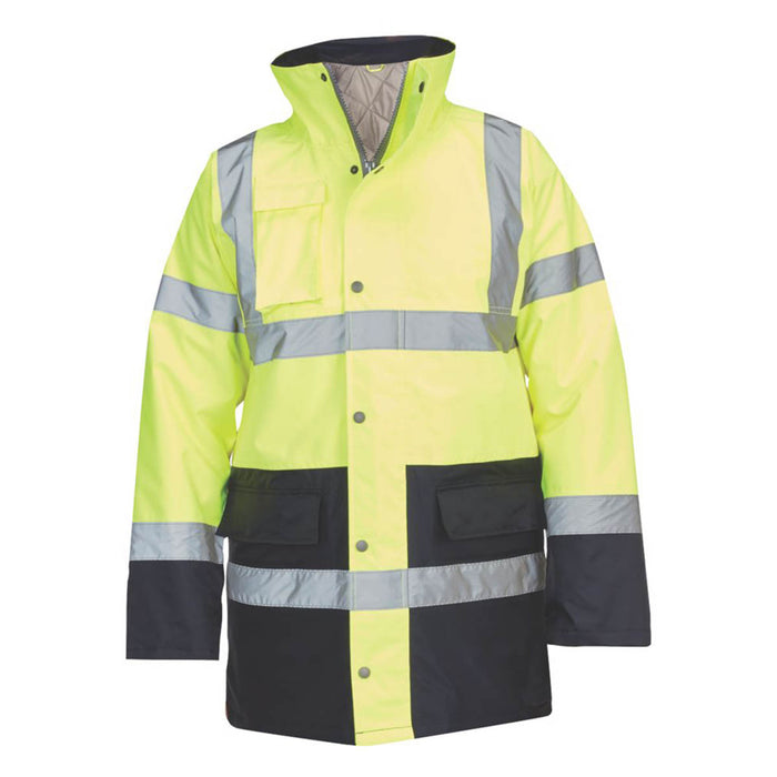 Hi-Vis Traffic Jacket Yellow Blue Large Pockets Waterproof Zipped 54" Chest - Image 1