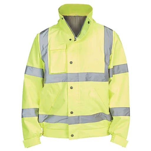 Hi-Vis Safety Jacket Yellow Bomber Waterproof Reflective Zip Large 52" Chest - Image 1