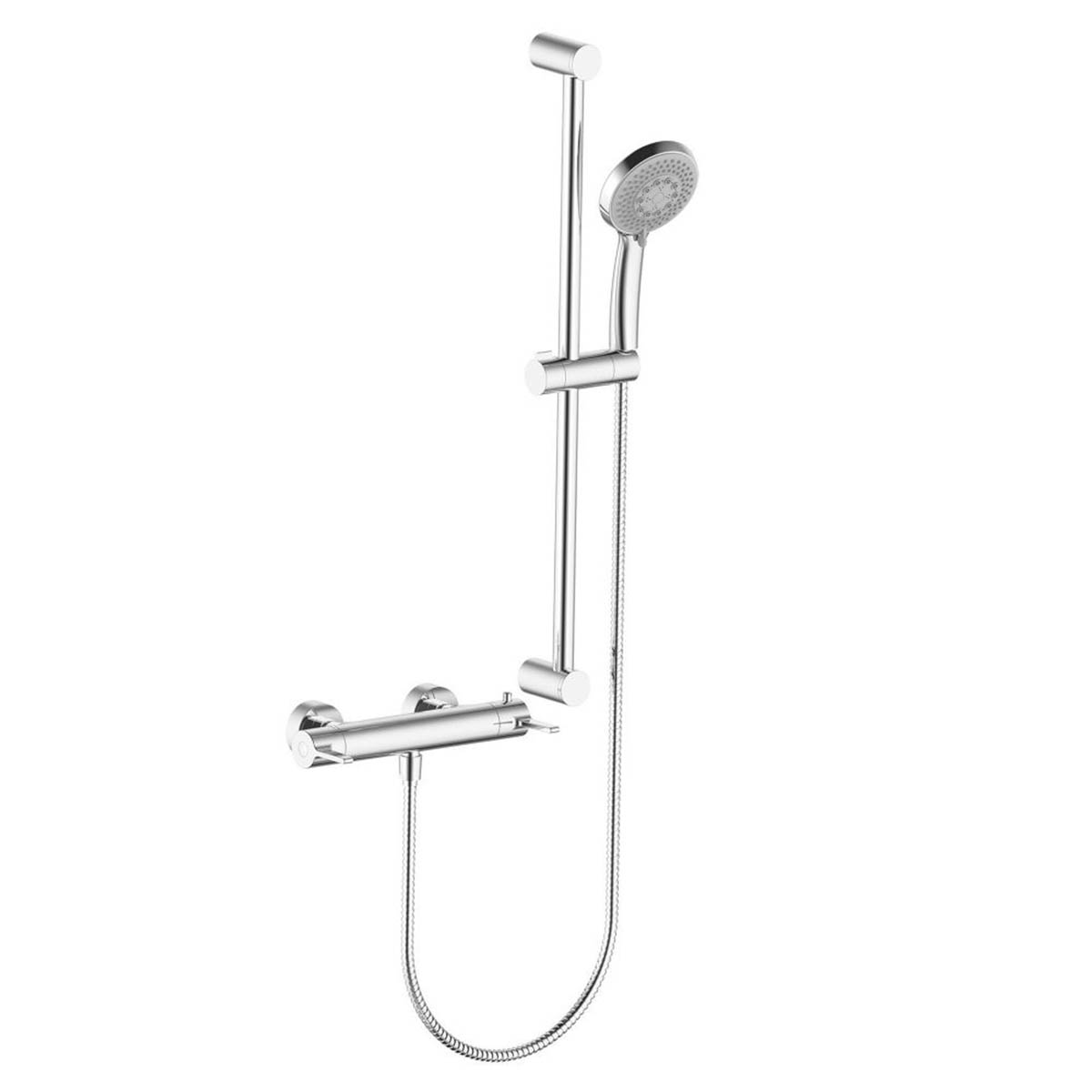 Thermostatic Shower Kit Chrome Exposed 3 Spray Pattern Round Head Bathroom - Image 1