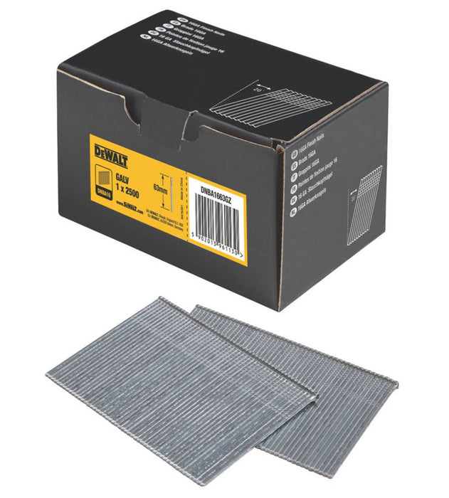 DeWalt Galvanised Angled Finish Nails 16ga x 63mm 2500 Pack - Image 2