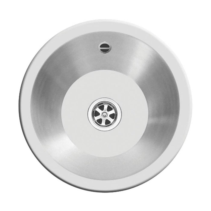 Swirl Kitchen Sink Round Grey 1 Bowl Compact Steel Inset Waste No Tap Holes - Image 2