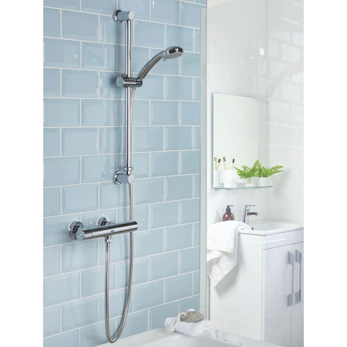 Bar Mixer Shower Thermostatic Exposed Chrome 3-Spray Pattern Round Bathroom - Image 2