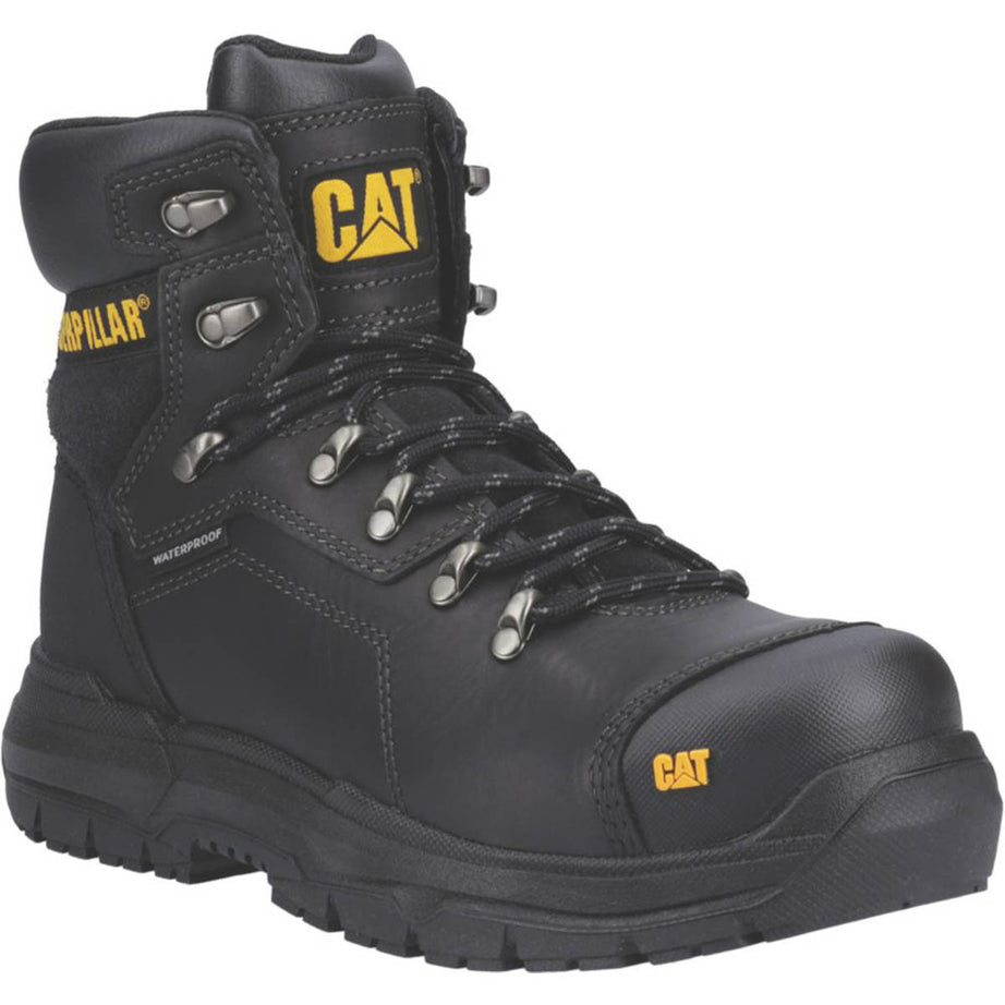 CAT Safety Boots Mens Wide Fit Black Leather Waterproof Shoes Steel Toe Size 8 - Image 1