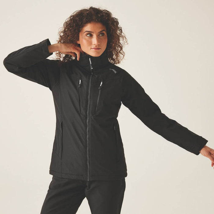 Womens Jacket Black Waterproof Zip Breathable Concealed Hood Warm Size 12 - Image 3