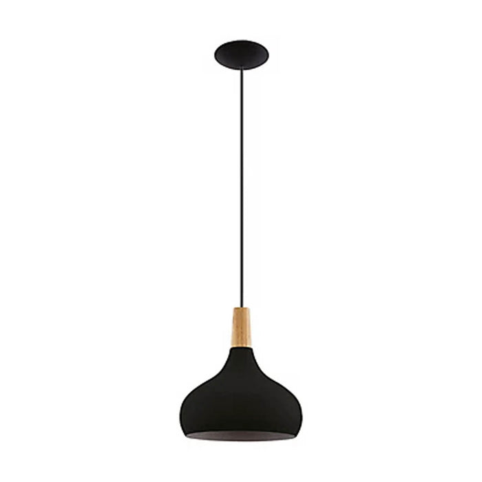 Pendant Ceiling Light Black Wood Single Modern Stylish Adjustable Drop 28cm - Image 1