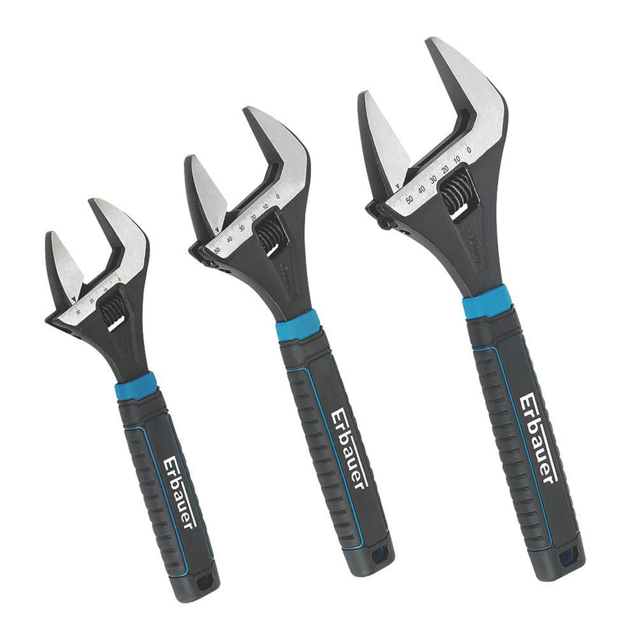 Erbauer Adjustable Wrench Set Soft-Grip Handle Chrome Vanadium Steel 38 50 60mm - Image 1