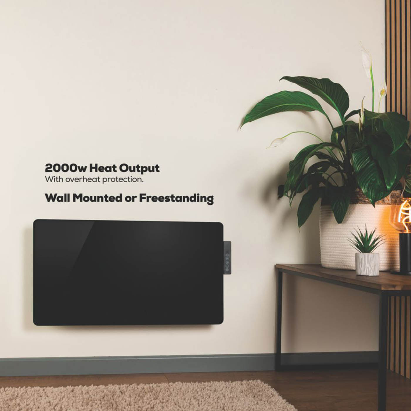 TCP Convector Panel Heater Electric Glass Black Portable Wall Mounted 2000W - Image 2