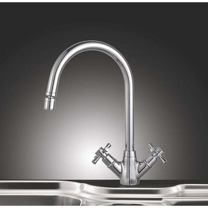 Franke Kitchen Tap Mono Mixer Rotaflow Chrome Sink Taps Double Lever Cross Head - Image 2