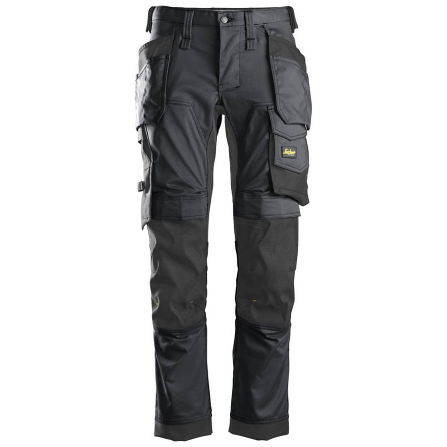Snickers Mens Work Trousers Stretch Slim Fit Multi Pocket Grey Black 33" W 30" L - Image 1