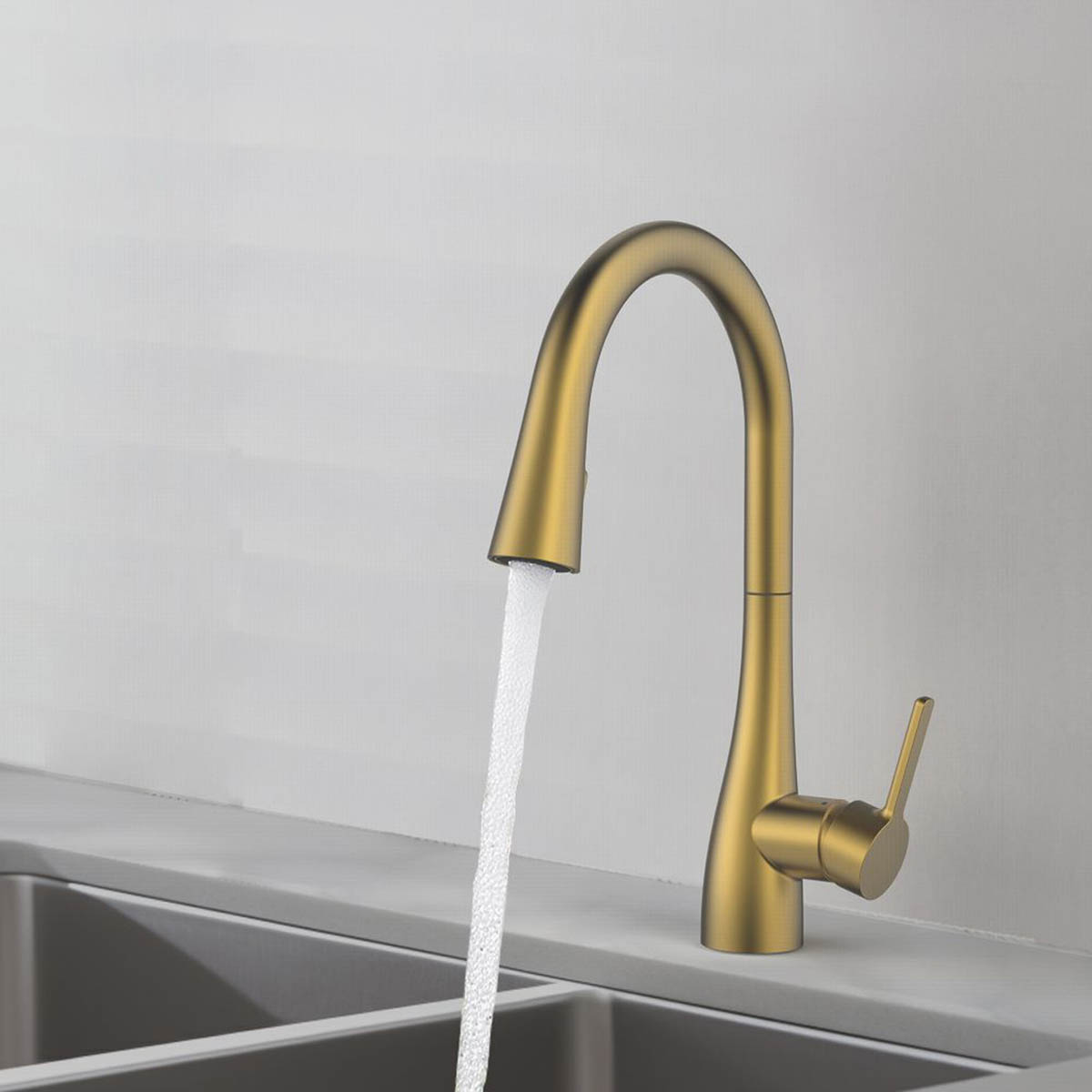Swirl Kitchen Sink Tap Mixer Pull Out Spray Brass Effect Single Lever Faucet - Image 3