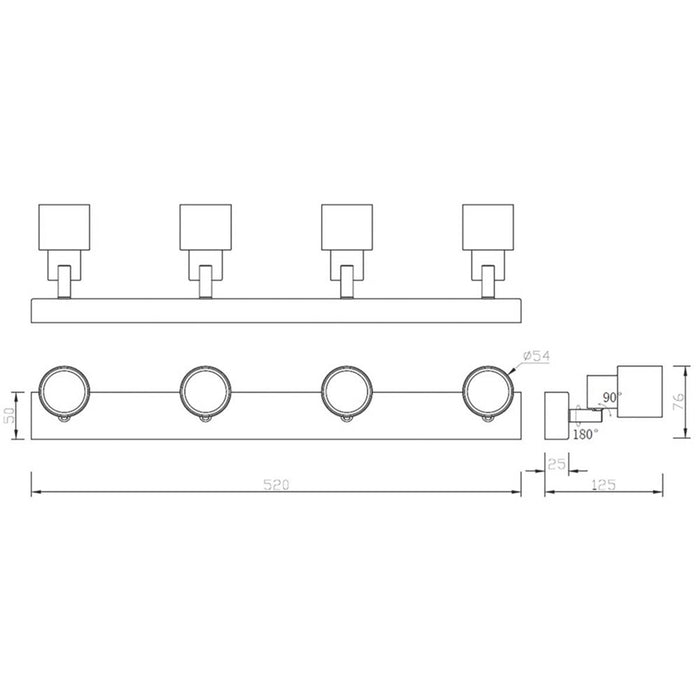 Ceiling Spotlight Bar 4-Way Quad GU10 Brushed Chrome Multi Arm Adjustable Heads - Image 2