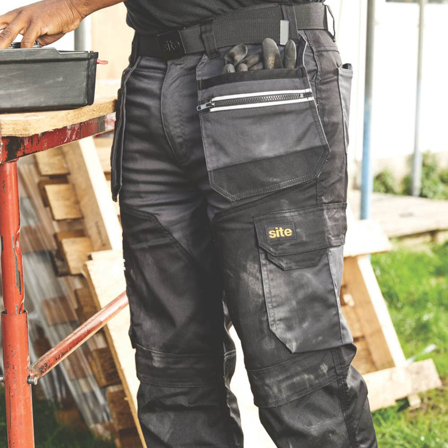Site Work Trousers Mens Regular Fit Grey Black Stretch Multi Pockets 28"W 30"L - Image 6
