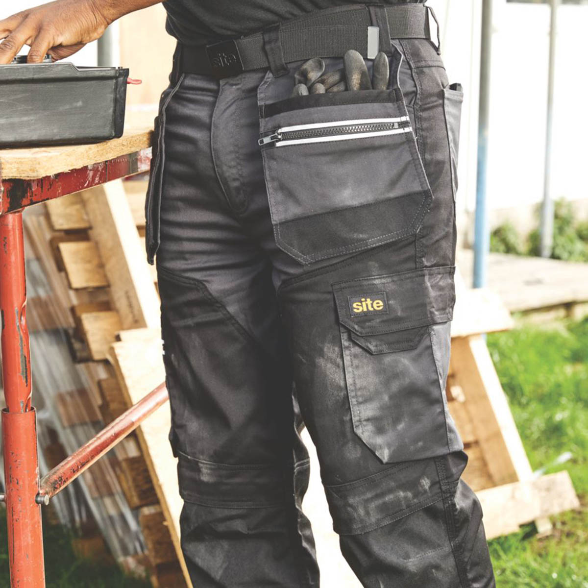 Site Work Trousers Mens Regular Fit Grey Black Stretch Multi Pockets 28"W 30"L - Image 6