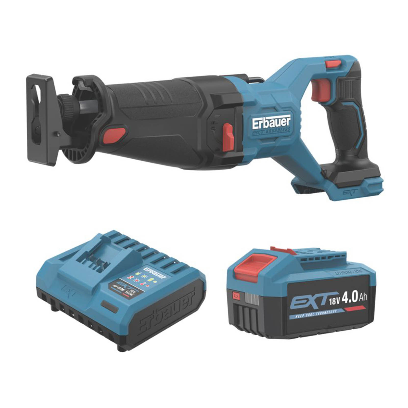 Erbauer ERI1089RSP 18V 1 x 4.0Ah Li-Ion EXT Brushless Cordless Reciprocating Saw - Image 1